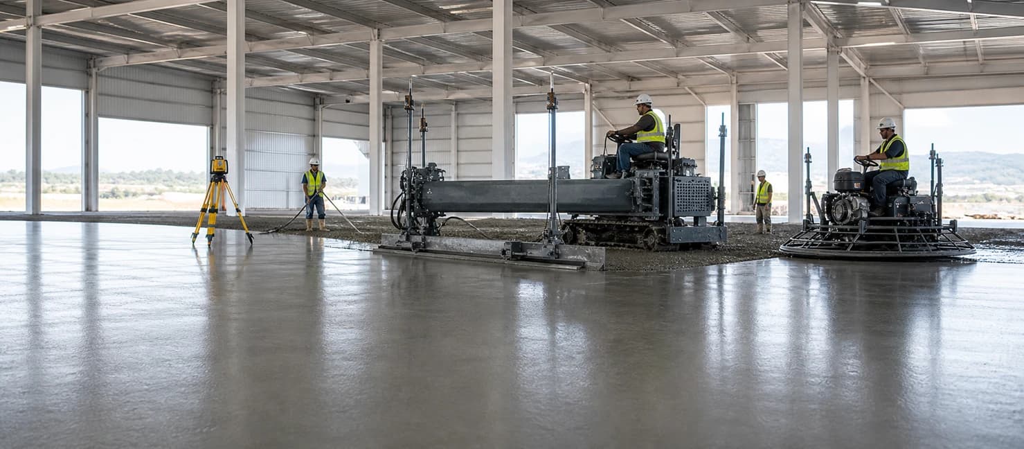 Gönültaş Plus lazer screed, perdah ve lazer ölçüm ekipmanlarıyla saha betonu uygulaması
